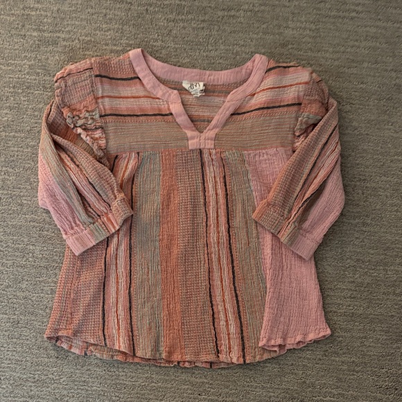 Elegant Pink and Brown Striped Women's Blouse - Picture 1 of 5